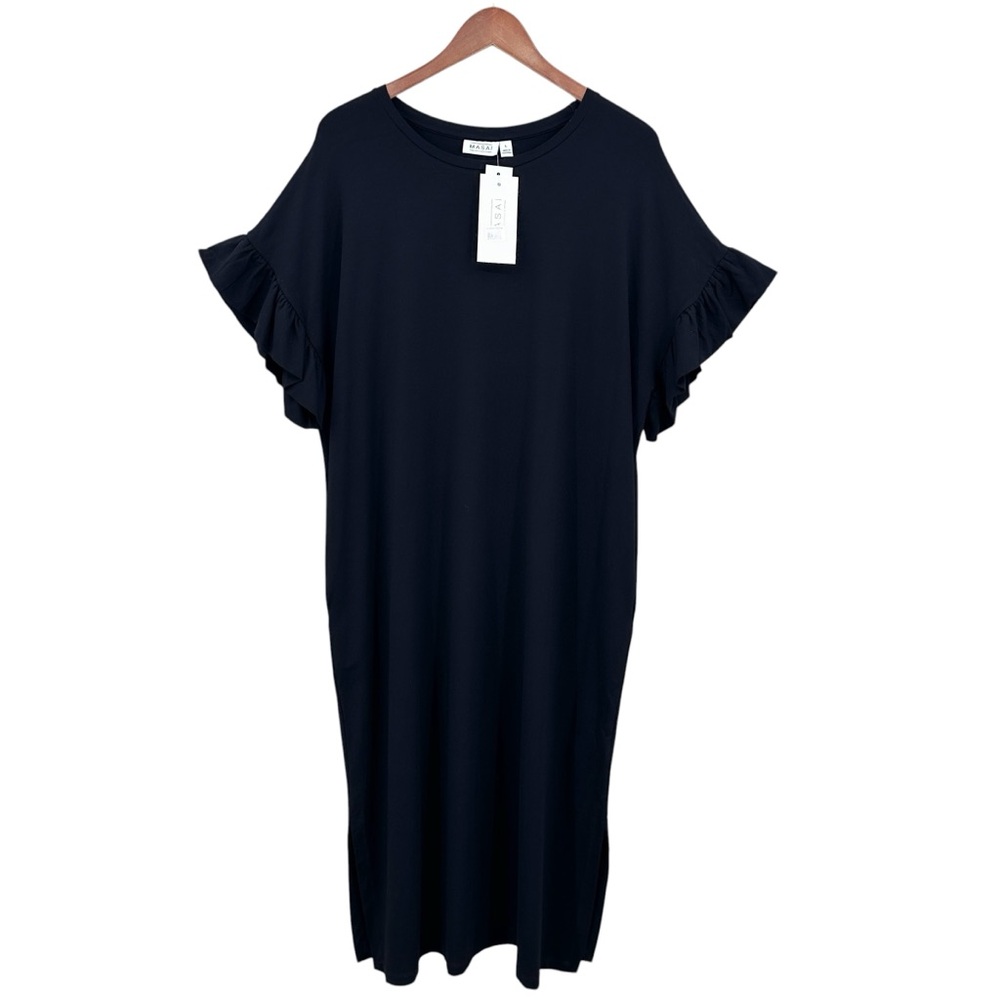 New MASAI Dress Short Sleeve Tunic Style Midi Black